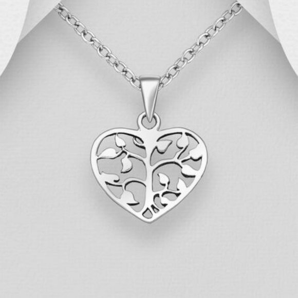 925 Sterling Silver "Tree of Life in Heart" Made in Italy 20" Necklace NEW - Picture 1 of 1